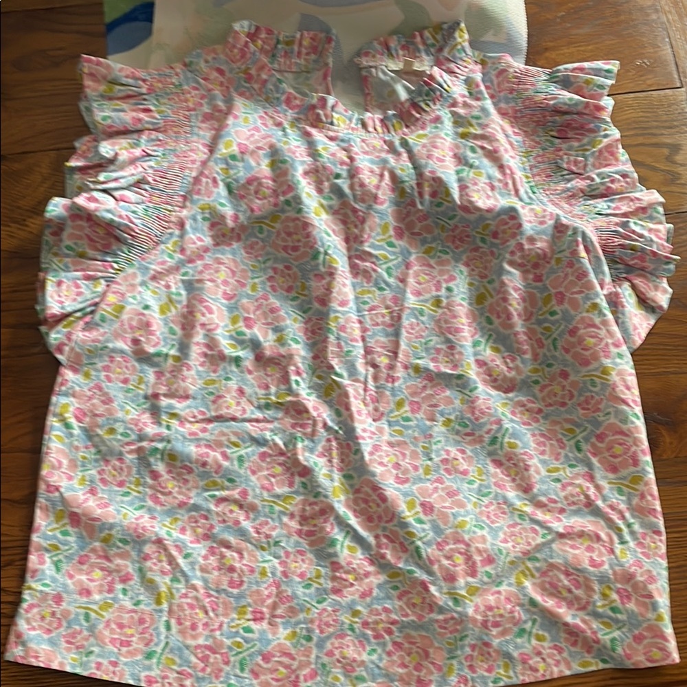 JODIFL Pink Floral Ruffle Blouse
